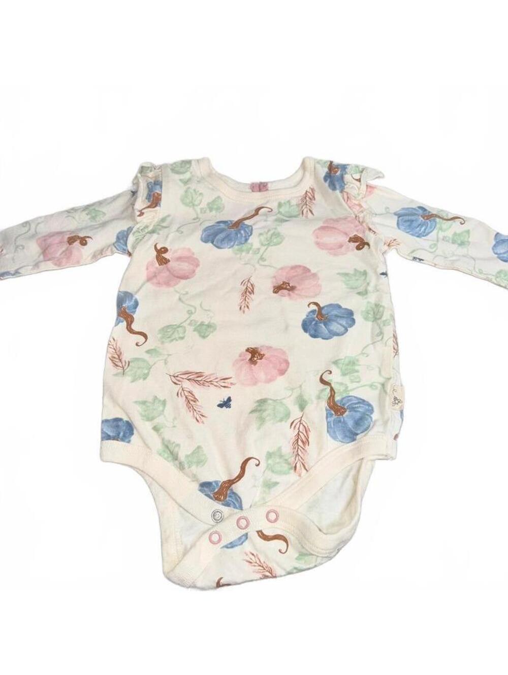 Burt’s Bees Baby Girl Pumpkin Ruffle Bodysuit Fall Thanksgiving 3-6 Months